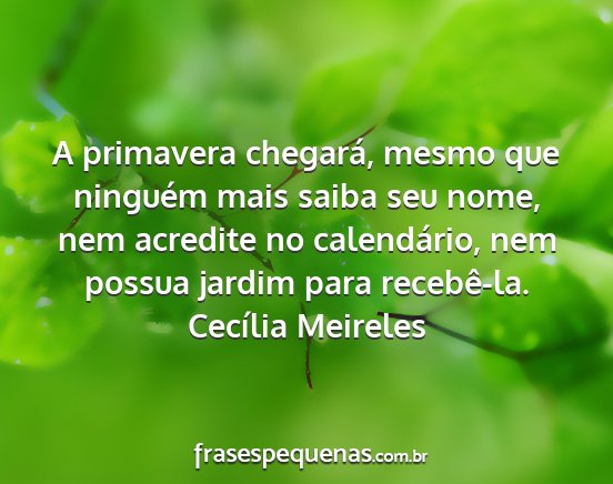 Cecília Meireles - A primavera chegará, mesmo que ninguém mais...