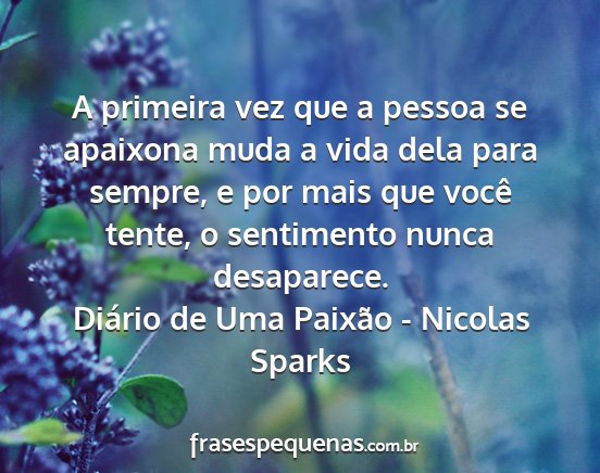 Diário de Uma Paixão - Nicolas Sparks - A primeira vez que a pessoa se apaixona muda a...