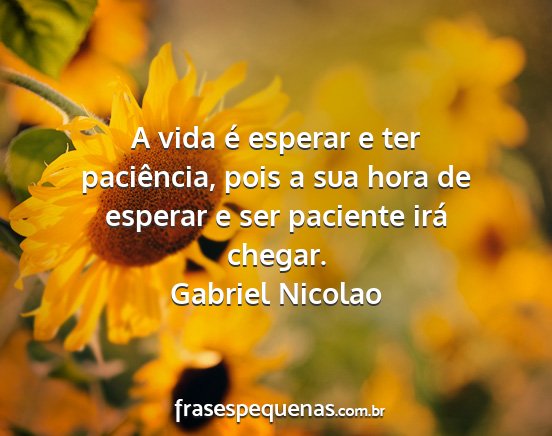 Gabriel Nicolao - A vida é esperar e ter paciência, pois a sua...