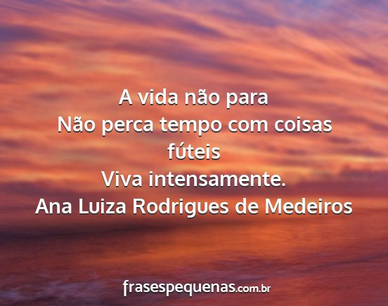 Ana Luiza Rodrigues de Medeiros - A vida não para Não perca tempo com coisas...