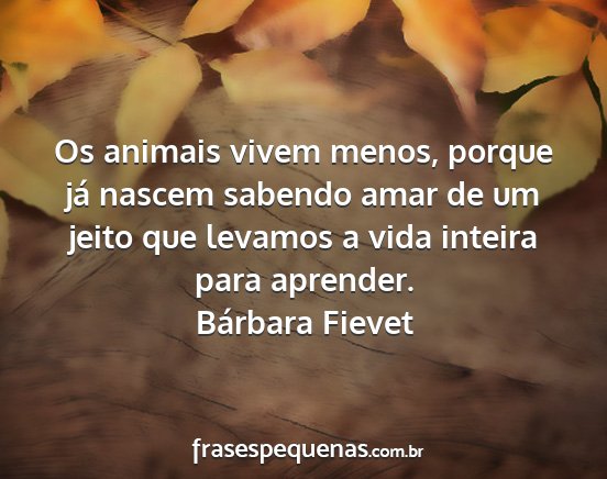 Bárbara Fievet - Os animais vivem menos, porque já nascem sabendo...