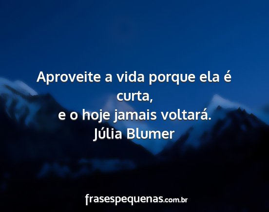 Júlia Blumer - Aproveite a vida porque ela é curta, e o hoje...