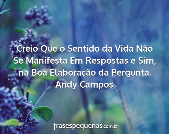 Andy Campos - Creio Que o Sentido da Vida Não Se Manifesta Em...
