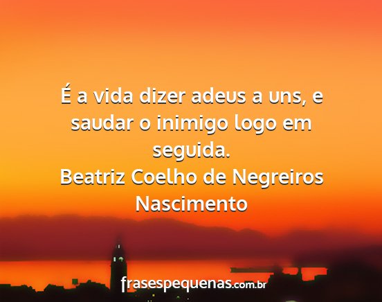 Beatriz Coelho de Negreiros Nascimento - É a vida dizer adeus a uns, e saudar o inimigo...