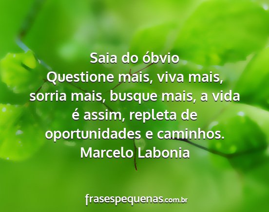 Marcelo Labonia - Saia do óbvio Questione mais, viva mais, sorria...