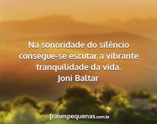 Joni Baltar - Na sonoridade do silêncio consegue-se escutar a...