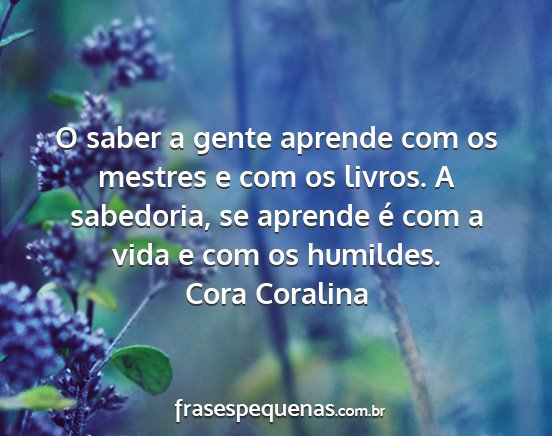 Cora Coralina - O saber a gente aprende com os mestres e com os...