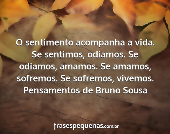 Pensamentos de Bruno Sousa - O sentimento acompanha a vida. Se sentimos,...