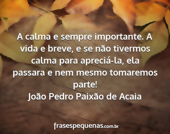 João Pedro Paixão de Acaia - A calma e sempre importante. A vida e breve, e se...