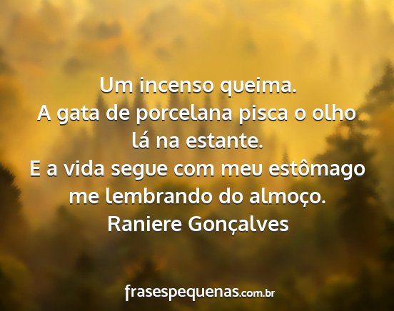Raniere Gonçalves - Um incenso queima. A gata de porcelana pisca o...