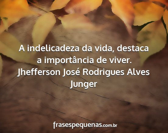 Jhefferson José Rodrigues Alves Junger - A indelicadeza da vida, destaca a importância de...
