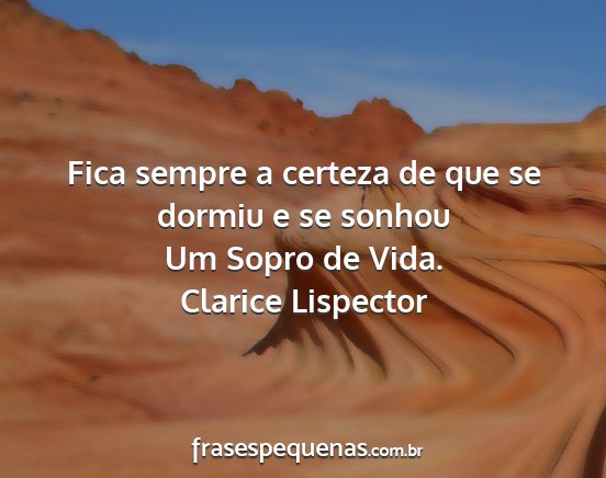 Clarice Lispector - Fica sempre a certeza de que se dormiu e se...