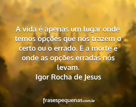Igor Rocha de Jesus - A vida é apenas um lugar onde temos opções que...