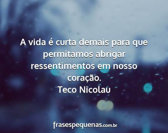 Teco Nicolau - A vida é curta demais para que permitamos...