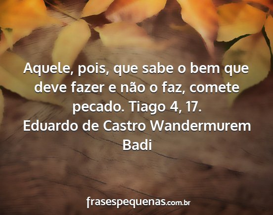 Eduardo de Castro Wandermurem Badi - Aquele, pois, que sabe o bem que deve fazer e...