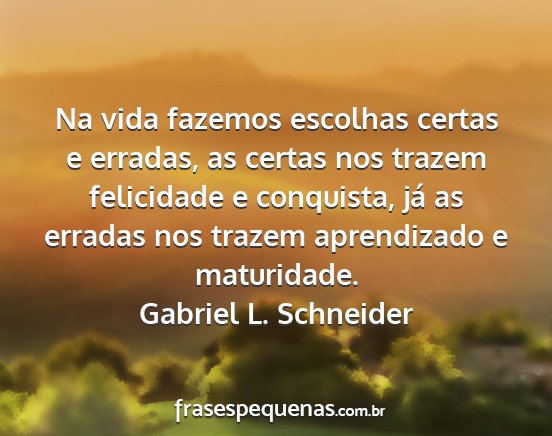Gabriel L. Schneider - Na vida fazemos escolhas certas e erradas, as...