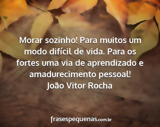 João Vitor Rocha - Morar sozinho! Para muitos um modo difícil de...