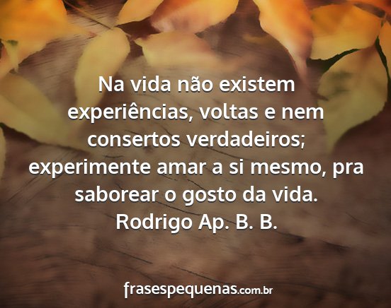 Rodrigo Ap. B. B. - Na vida não existem experiências, voltas e nem...