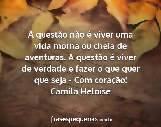 Camila Heloíse - A questão não é viver uma vida morna ou cheia...