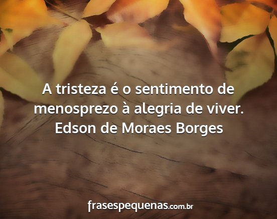 Edson de Moraes Borges - A tristeza é o sentimento de menosprezo à...