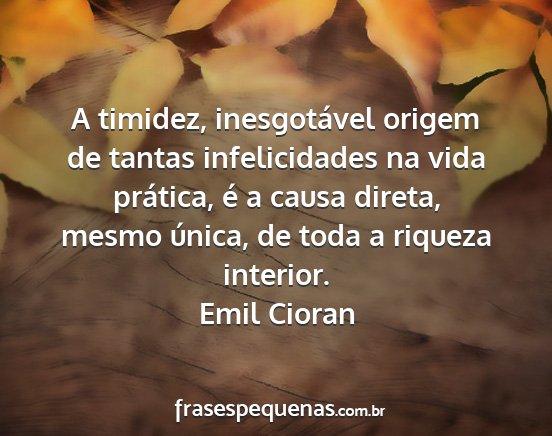 Emil Cioran - A timidez, inesgotável origem de tantas...