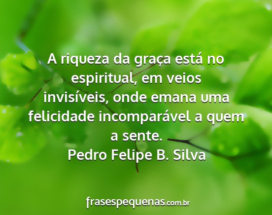 Pedro Felipe B. Silva - A riqueza da graça está no espiritual, em veios...