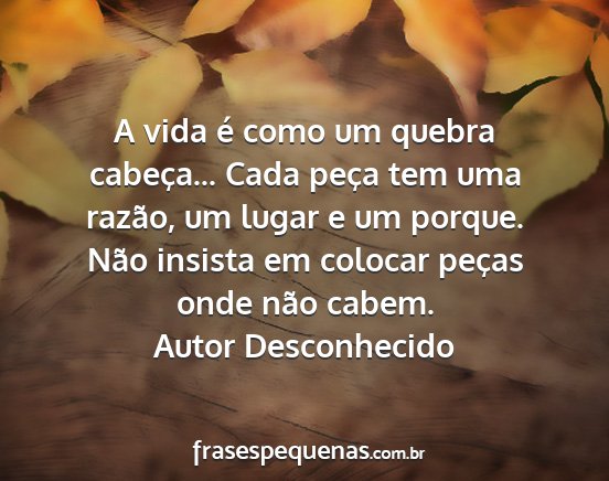 Autor Desconhecido - A vida é como um quebra cabeça... Cada peça...