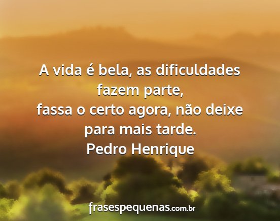 Pedro Henrique - A vida é bela, as dificuldades fazem parte,...