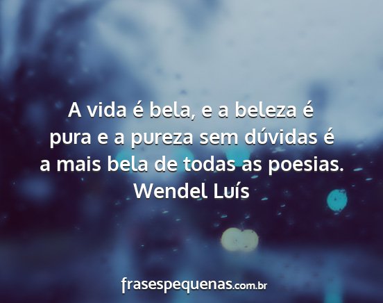Wendel Luís - A vida é bela, e a beleza é pura e a pureza sem...