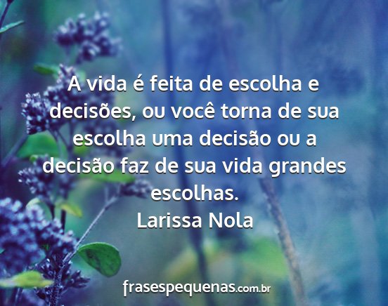 Larissa Nola - A vida é feita de escolha e decisões, ou você...