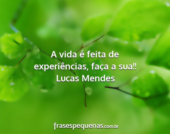 Lucas Mendes - A vida é feita de experiências, faça a sua!!...