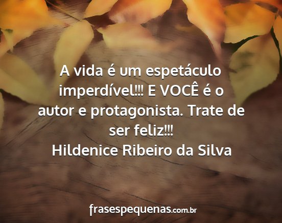 Hildenice Ribeiro da Silva - A vida é um espetáculo imperdível!!! E VOCÊ...