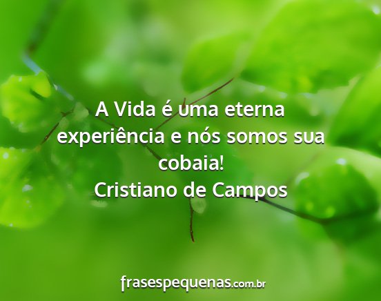 Cristiano de Campos - A Vida é uma eterna experiência e nós somos...