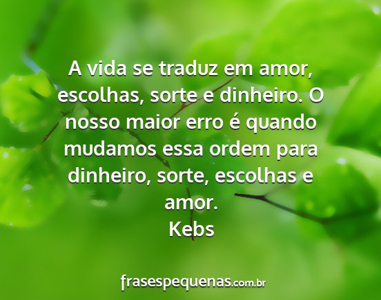 Kebs - A vida se traduz em amor, escolhas, sorte e...