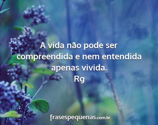 Rg - A vida não pode ser compreendida e nem entendida...