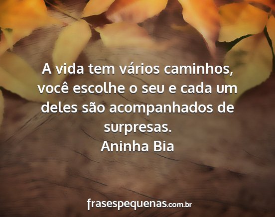 Aninha Bia - A vida tem vários caminhos, você escolhe o seu...