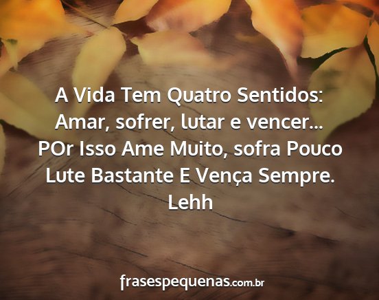 Lehh - A Vida Tem Quatro Sentidos: Amar, sofrer, lutar e...