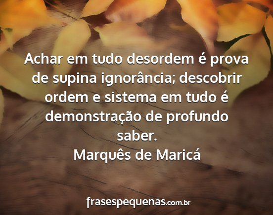 Marquês de Maricá - Achar em tudo desordem é prova de supina...