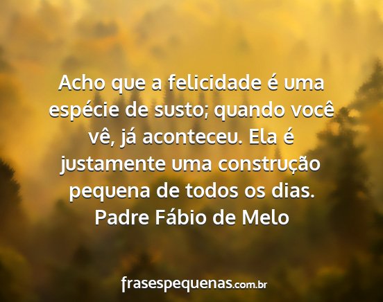 Padre Fábio de Melo - Acho que a felicidade é uma espécie de susto;...