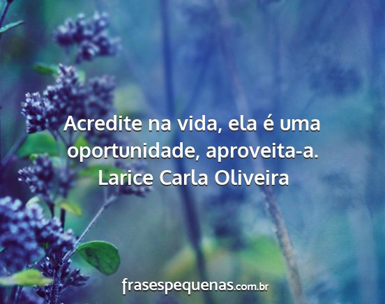 Larice Carla Oliveira - Acredite na vida, ela é uma oportunidade,...