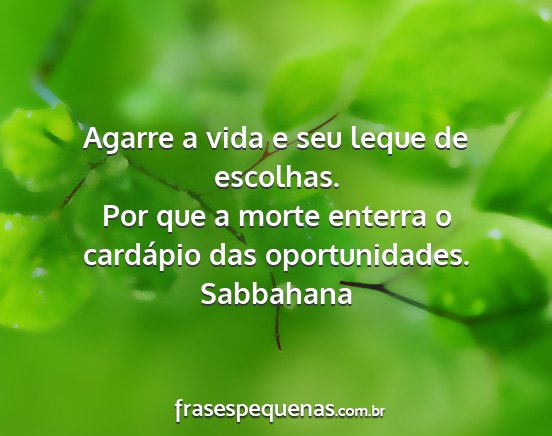 Sabbahana - Agarre a vida e seu leque de escolhas. Por que a...