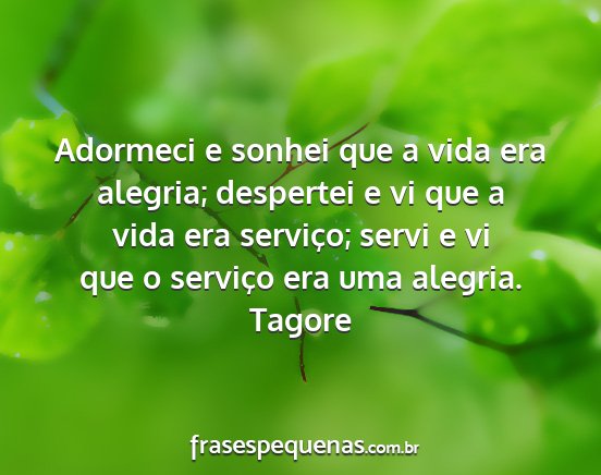 Tagore - Adormeci e sonhei que a vida era alegria;...