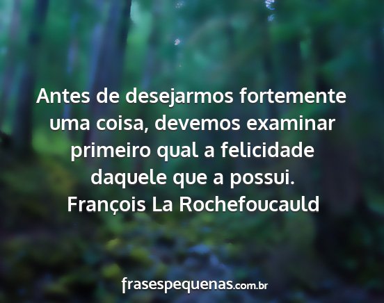 François La Rochefoucauld - Antes de desejarmos fortemente uma coisa, devemos...