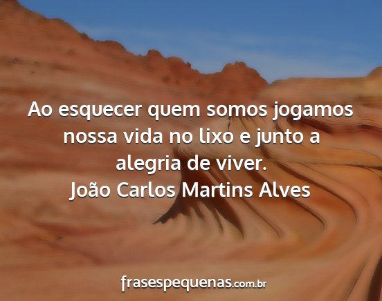 João Carlos Martins Alves - Ao esquecer quem somos jogamos nossa vida no lixo...