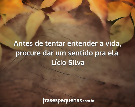 Lício Silva - Antes de tentar entender a vida, procure dar um...