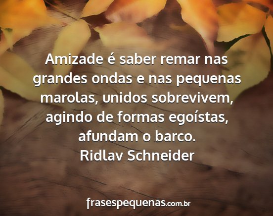 Ridlav Schneider - Amizade é saber remar nas grandes ondas e nas...