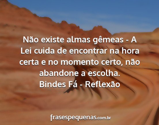 Bindes Fá - Reflexão - Não existe almas gêmeas - A Lei cuida de...