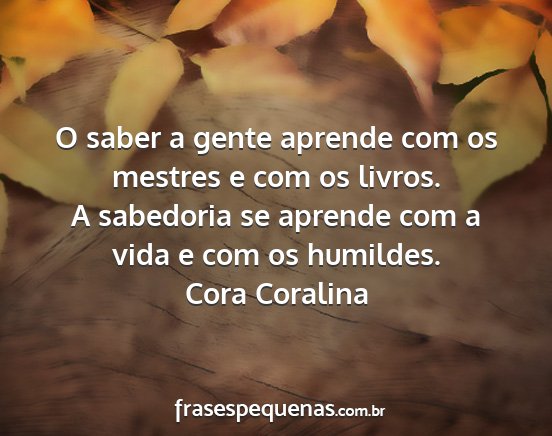 Cora Coralina - O saber a gente aprende com os mestres e com os...