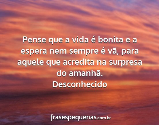 Desconhecido - Pense que a vida é bonita e a espera nem sempre...