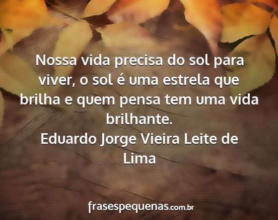 Eduardo Jorge Vieira Leite de Lima - Nossa vida precisa do sol para viver, o sol é...